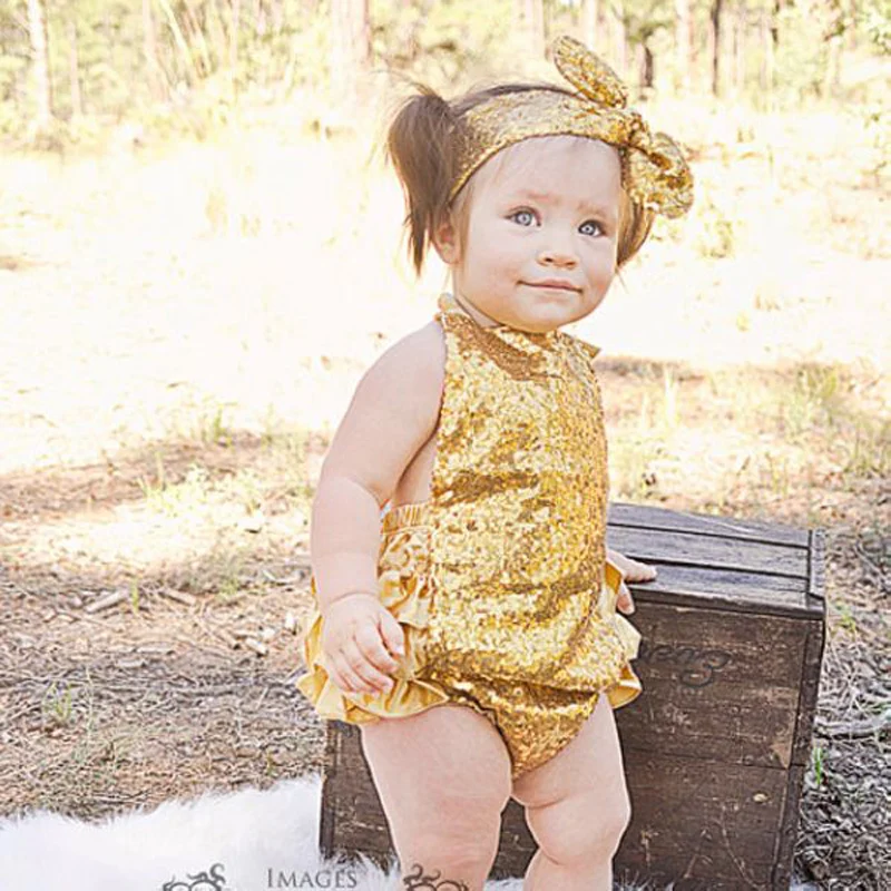 

2017 Hot sale baby silver baby girls rompers summer style gold sequins Newborn Baby girl Sequin ruffle Romper girl birthday gift