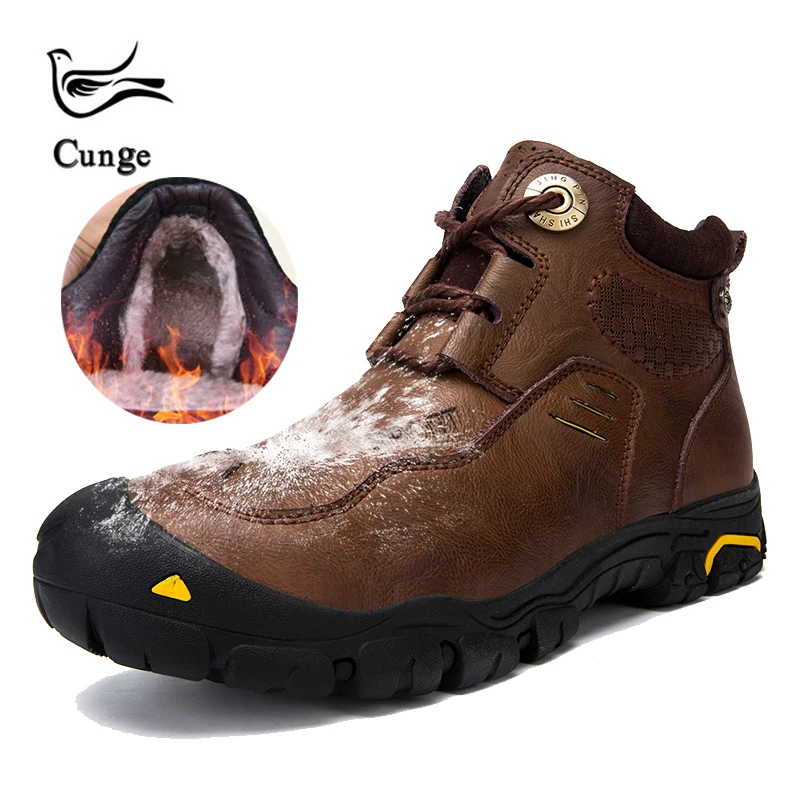 

cunge fashion snow boots for men waterproof hiking shoes genuine leather shoes Cowhide handmade shoes outdoor business work boot