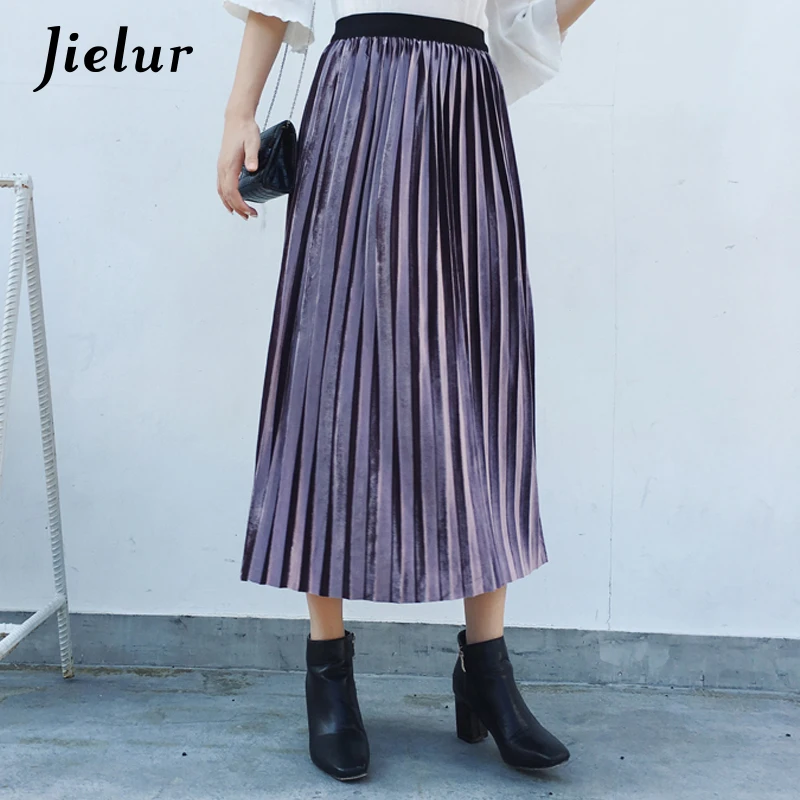 Jielur New Fall Winter High Waist Velvet Skirts Womens
