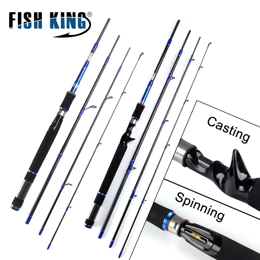 

FISH KING 99% Carbon Lure Fishing Rod 2.1m/2.4m/2.7m Spinning Casting Rod C.W 10-30g/15-40g 4 Section Fishing Rod Fishing Tackle