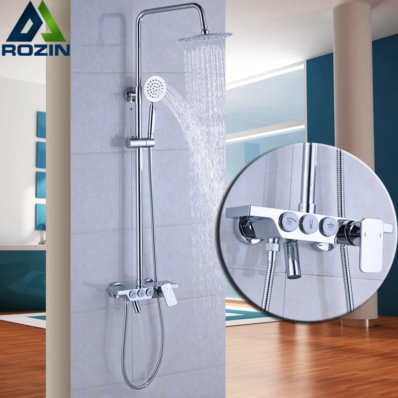 2017 New Chrome Shower Set with 3 diverter knob Wall Mounted One Handle Bath Shower Mixer 8Rainfall Shower Column Kit