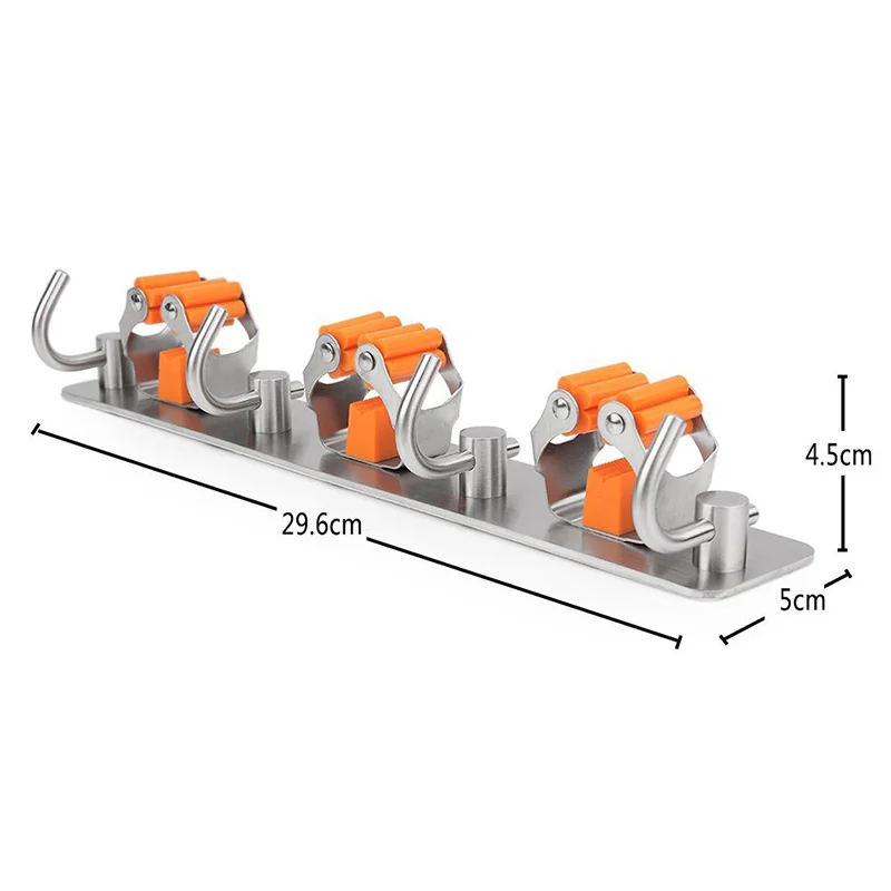 

304 Stainless Steel Broom Holder Clip Wall Mounted Organizer Hook Utility Racks for Kitchen Bathroom TSH Shop