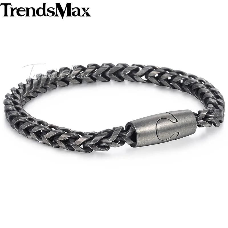 Trendsmax браслет для мужчин браслет из нержавеющей стали браслет Франко Лисохвост звено цепи Мужская мода хип хоп ювелирные изделия 22 см KKB578