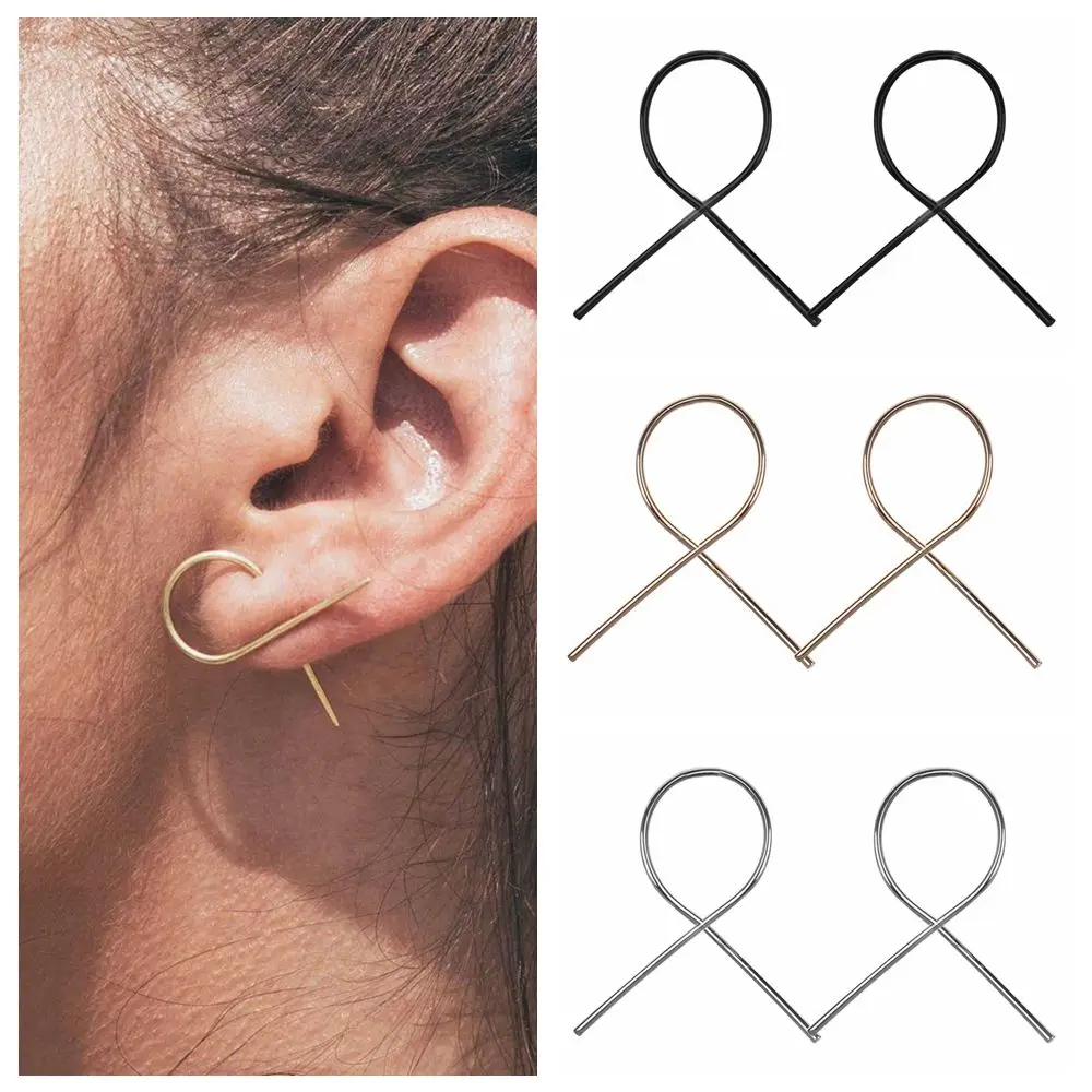 

Simple Gold/Silver Line Cross Stud Earrings for Women Cold Fashion Irregular wave Circle Minimalist Earrings Jewelry brincos
