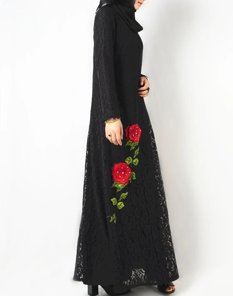 Модное мусульманское платье абайя в Дубае, кружевное, с цветочной вышивкой, мусульманская одежда для женщин, jilbabe Djellaba Robe Musulmane Turkish