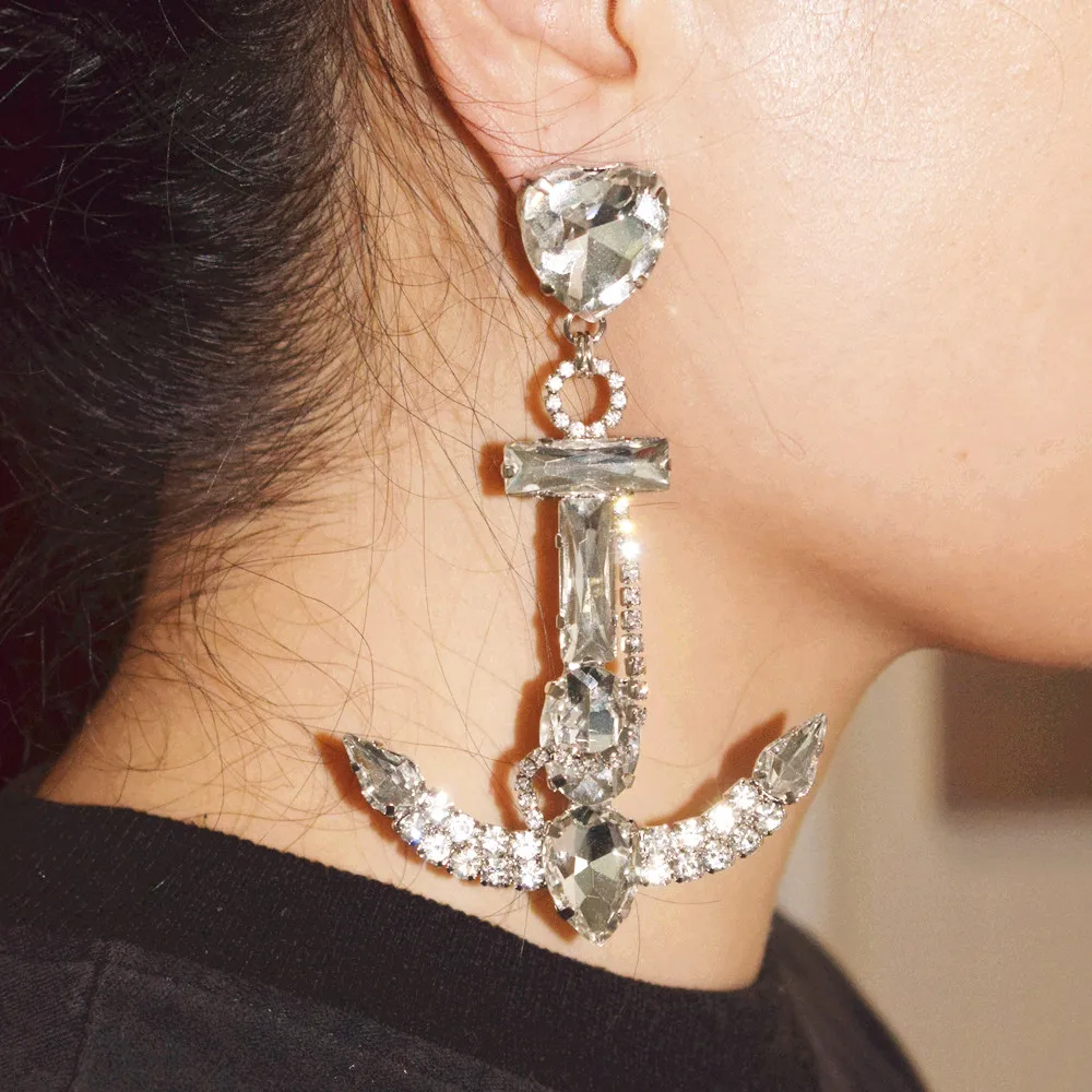 

High Quality Glass Crystal Big Anchor Charm Drop Dangle Earrings For Women Fashion Jewelry Trendy Statement Earrings Accessories