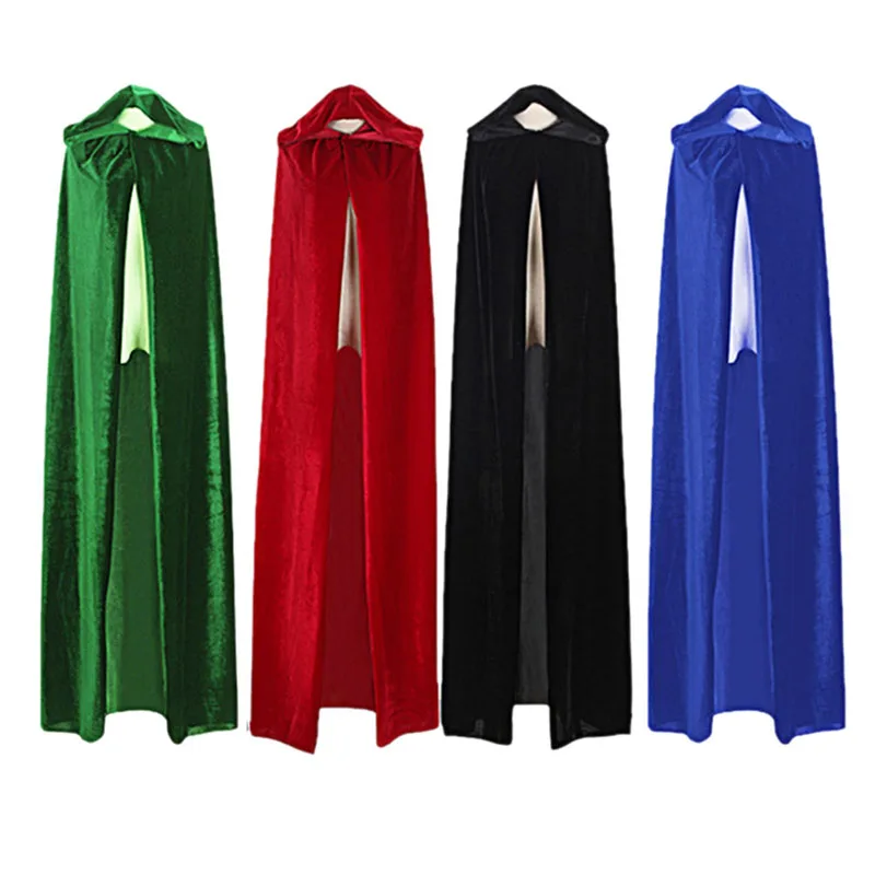 Длинные плащи ведьмы для взрослых на Хэллоуин черный красный синий зеленый
