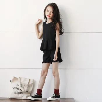 

Summer 2019 Formal Girls Clothes Cotton Girls Sets Vest+Short Pants in 2 Pieces for 6-14years old teenage girls clothing outfits