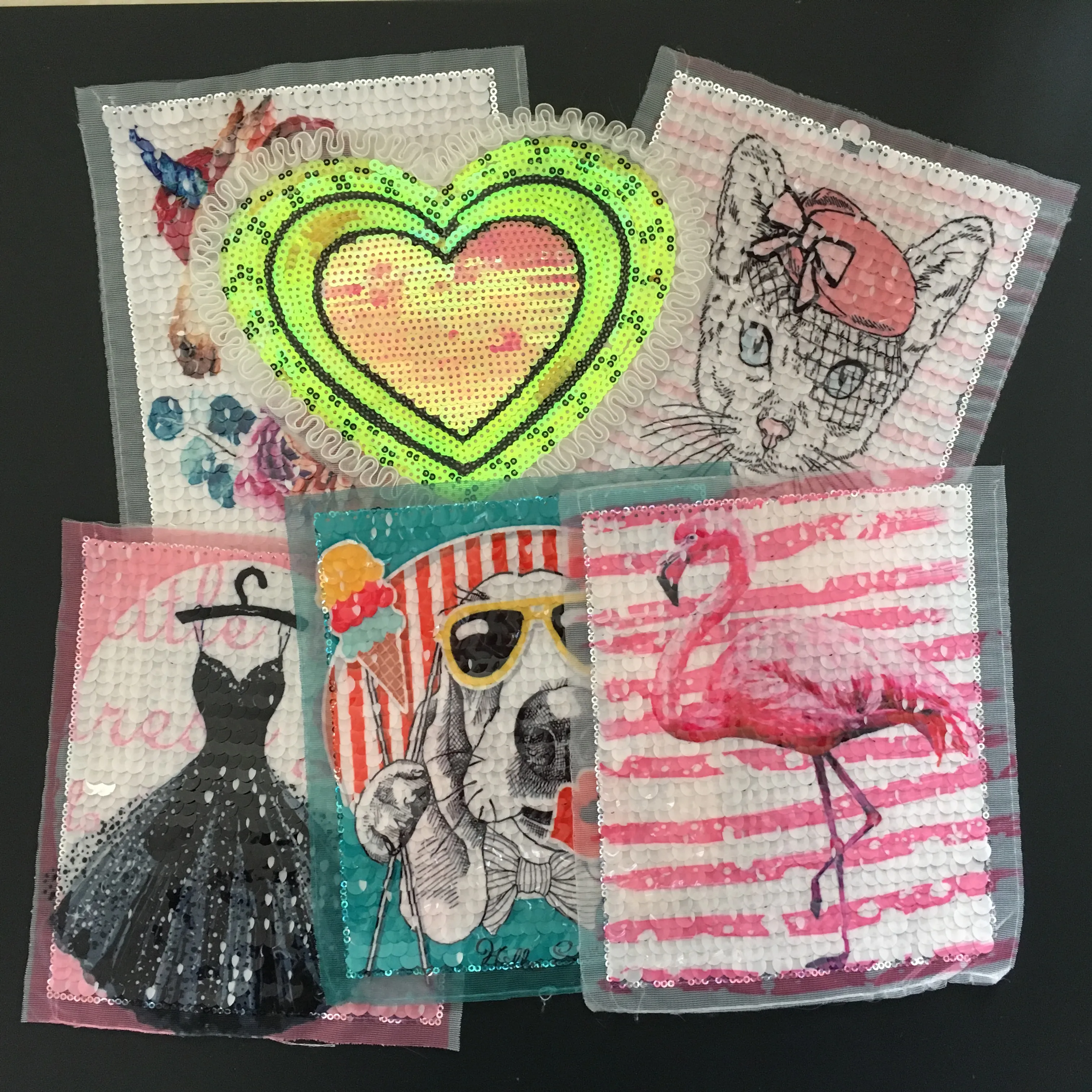 

Light Sequined patches with alphabet for t-shirt colorful Sew-on Applique summer