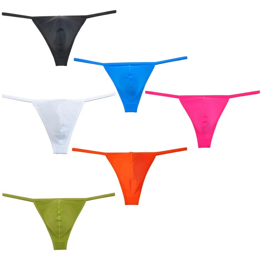 

6PCS/Lot Ice Silk Smooth Bikini Male Thong Underwear Fashion Men's Thongs Elastic Stretch G-Strings Pure Color Shorts