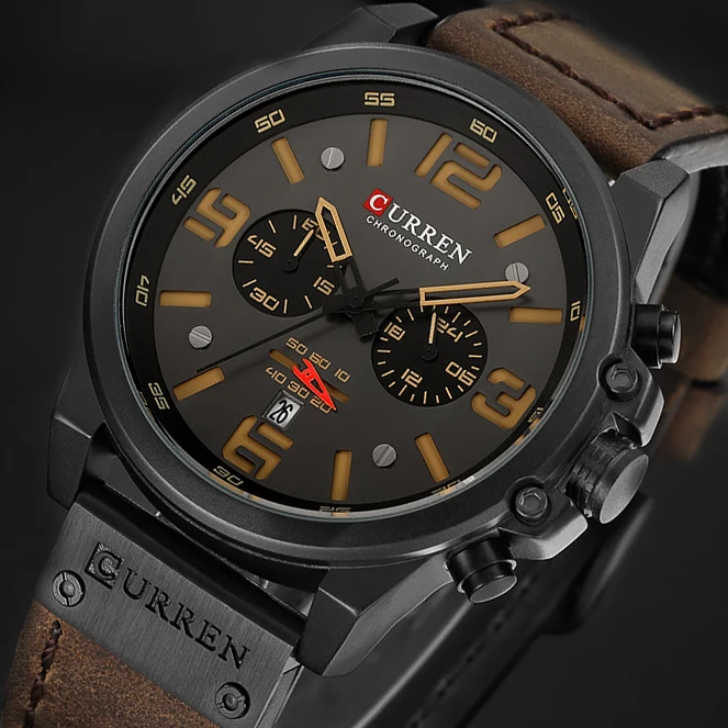 En Ligne 2018 CURREN Marque De Luxe Hommes Sport Militaire Montres hommes Quartz Date Horloge Homme En Cuir Étanche Chronographe Montre Bracelet Cadeau