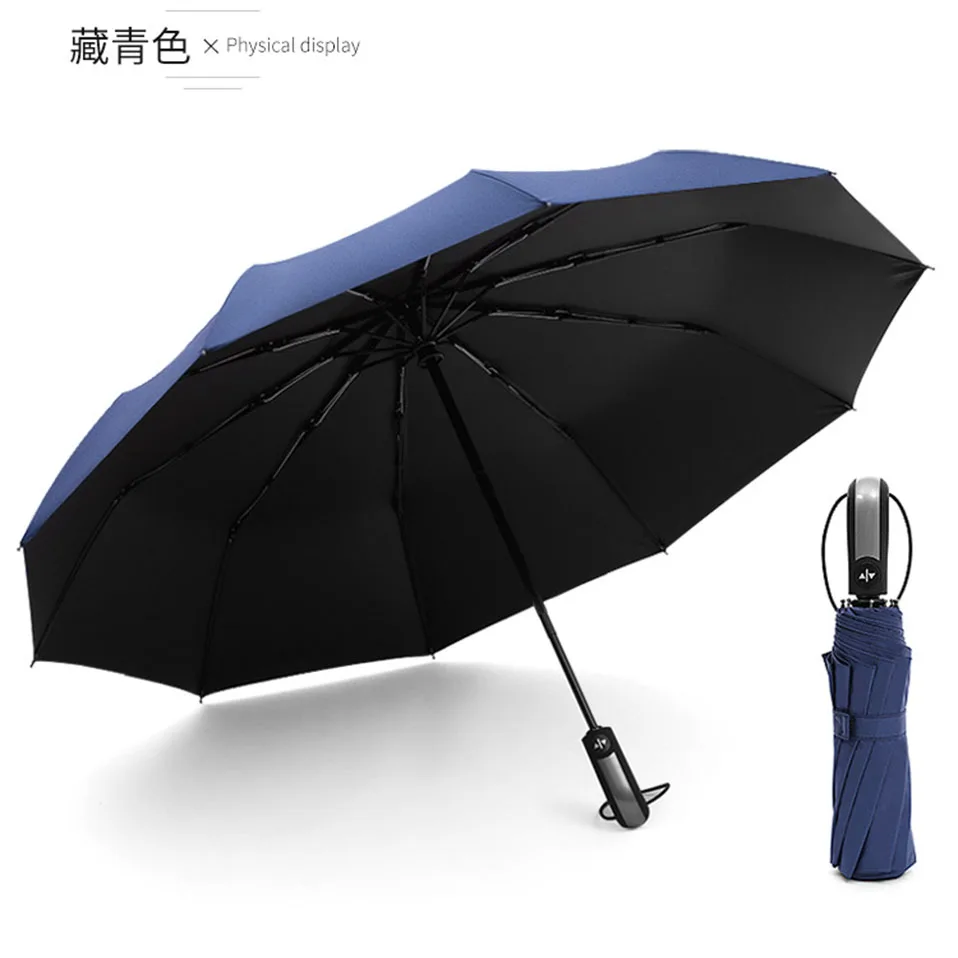 New Automatic Three-Folding Automatic Umbrella Sun Rain Women Male Auto Luxury Windproof Travel Umbrellas For Men Black (12)