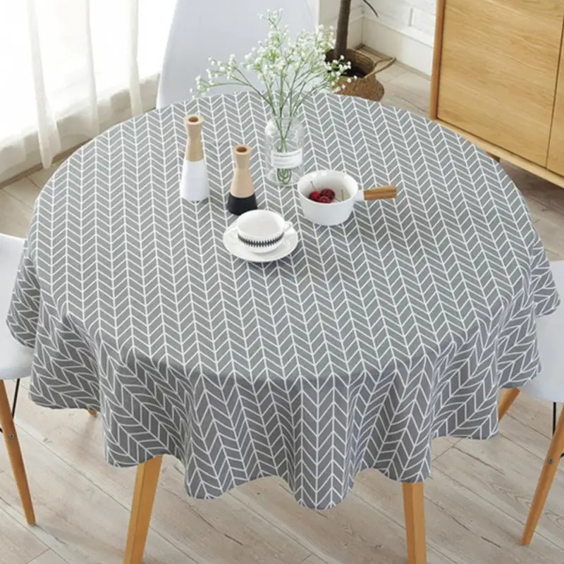 round gray arrow Нордический полиэстер хлопок Круглый Скатерти цвет желтый рисовый слово серая стрела хлопок и лен печать скатерть на заказ - Цвет: round gray arrow