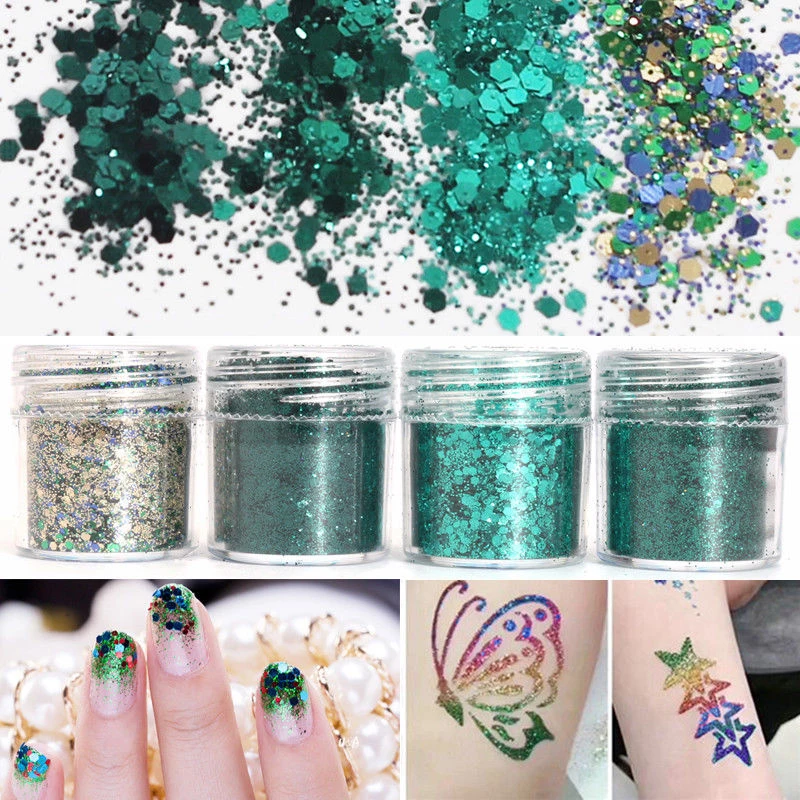 

4 Boxes/ in one 10ml 4 Boxes/ Nail Glitter Green Paillette Colorful Nail Sequins Powder For Nail Art UV Resin Jewelry Glitter