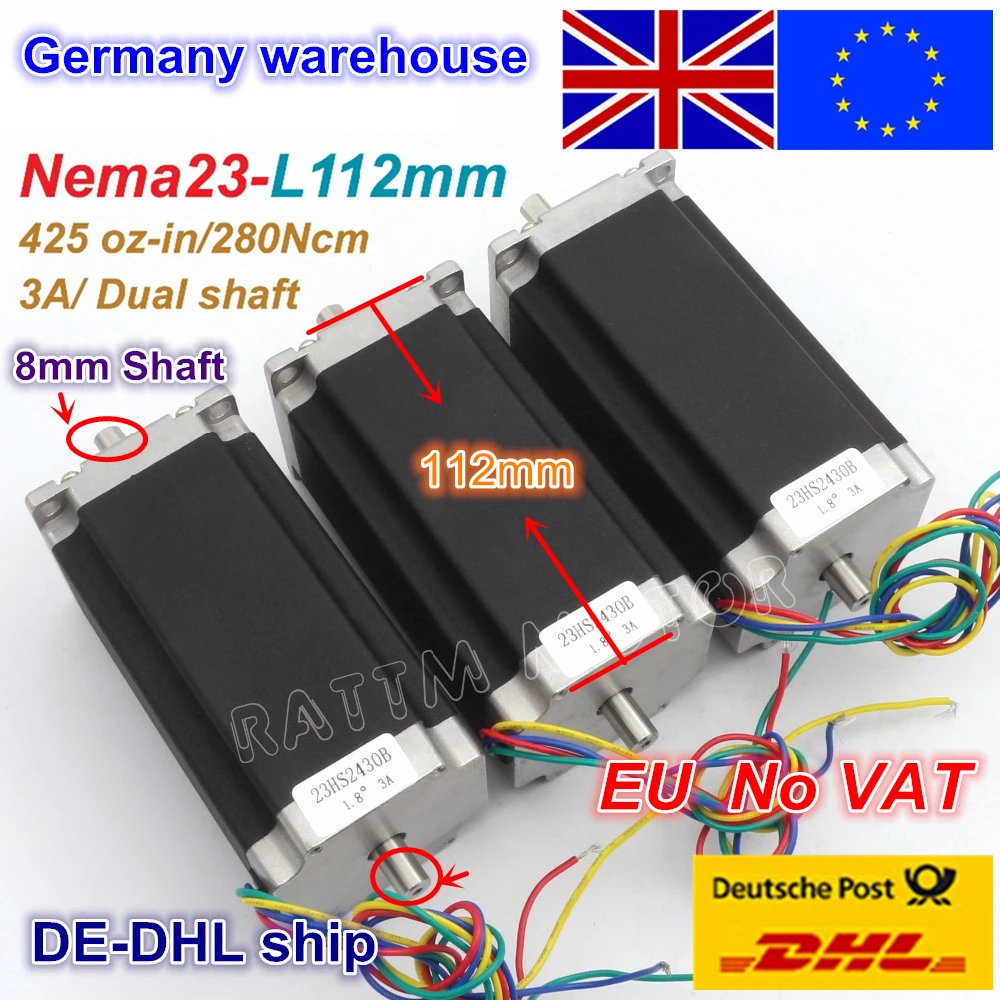 Из ЕС/Бесплатная НДС 3 шт. NEMA23 шаговый двигатель 57 Тип 425Oz in 280N. См двойной вал