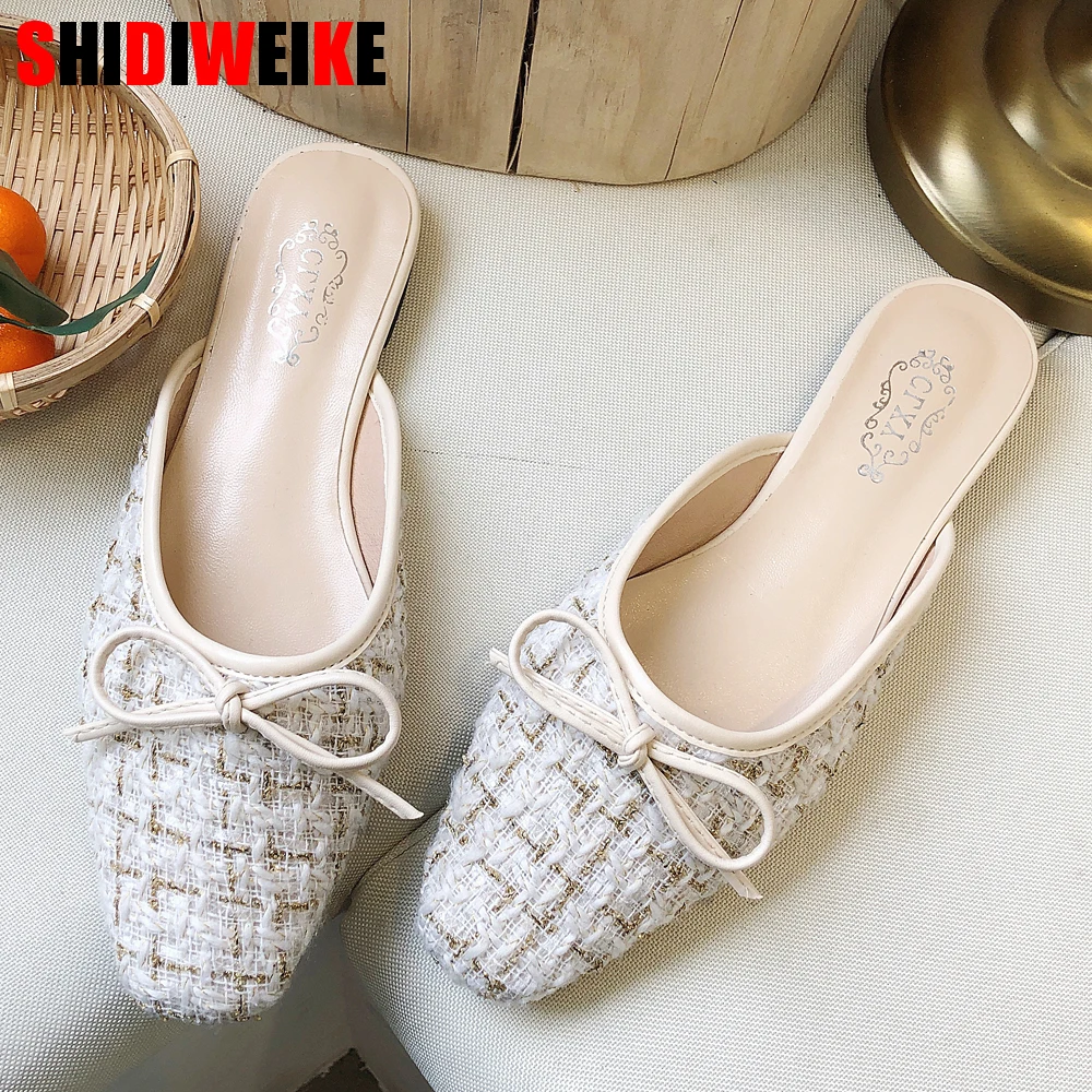 

Women Slingback Flat slippers Slip on Loafers Ladies Bow Knot Comfort Square Toe Bow Knot Sequins Fashion Leisure Slippers f745