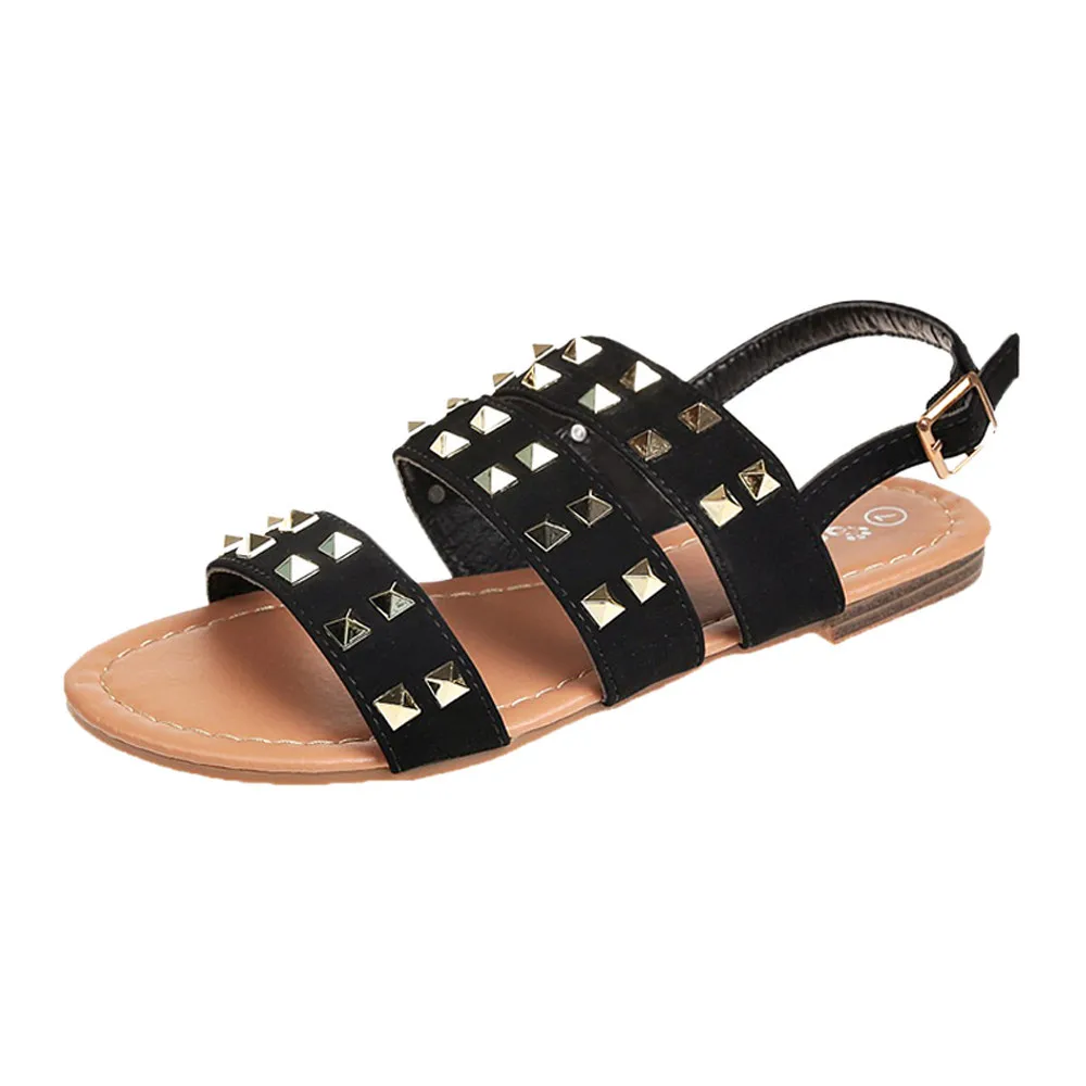 

SAGACE 2018 women new quality summer sandals flat Vintage Girls Breathable Rivets Open Toe Buckle Strap Flat Rome Slippers