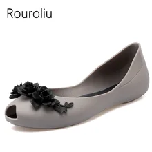 Rouroliu Women Summer Fashion Peep Toe Beach Shoes Flat Heel Appliques Sandals Comfortable Non-Slip Jelly Shoes Woman RB84 Rouroliu Women Summer Fashion Peep Toe Beach Shoes Flat Heel Appliques Sandals Comfortable Non-Slip Jelly Shoes Woman RB84