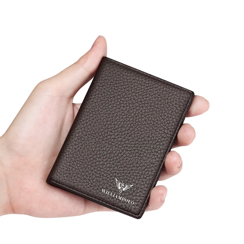Тонкий мужской кошелек из натуральной кожи, модный подарок на год, короткий кошелек для держателей карт, мини-кошелек, черный, PL185165 - Цвет: Brown
