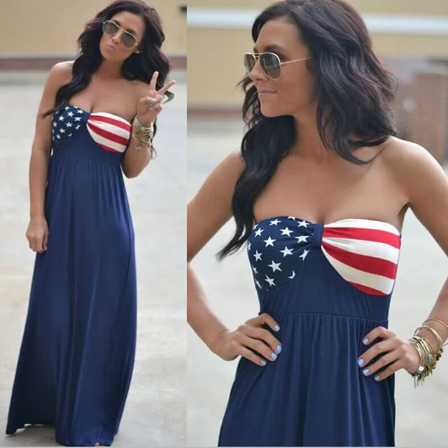 American flag dress sexy Women Long Maxi BOHO Beach