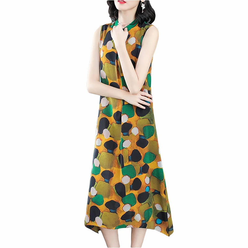 AYUNSUE Summer Dress 2019 Female Printed Casual Dress Elagant Sleeveless Midi Beach Dresses Boho Chic Vestito Donna KJ1846