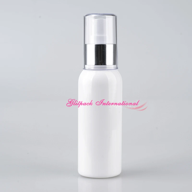

high quality 100ml atomizer spray bottle white and clear plastic spray bottles cosmetic PET bottles refillable perfume bottle
