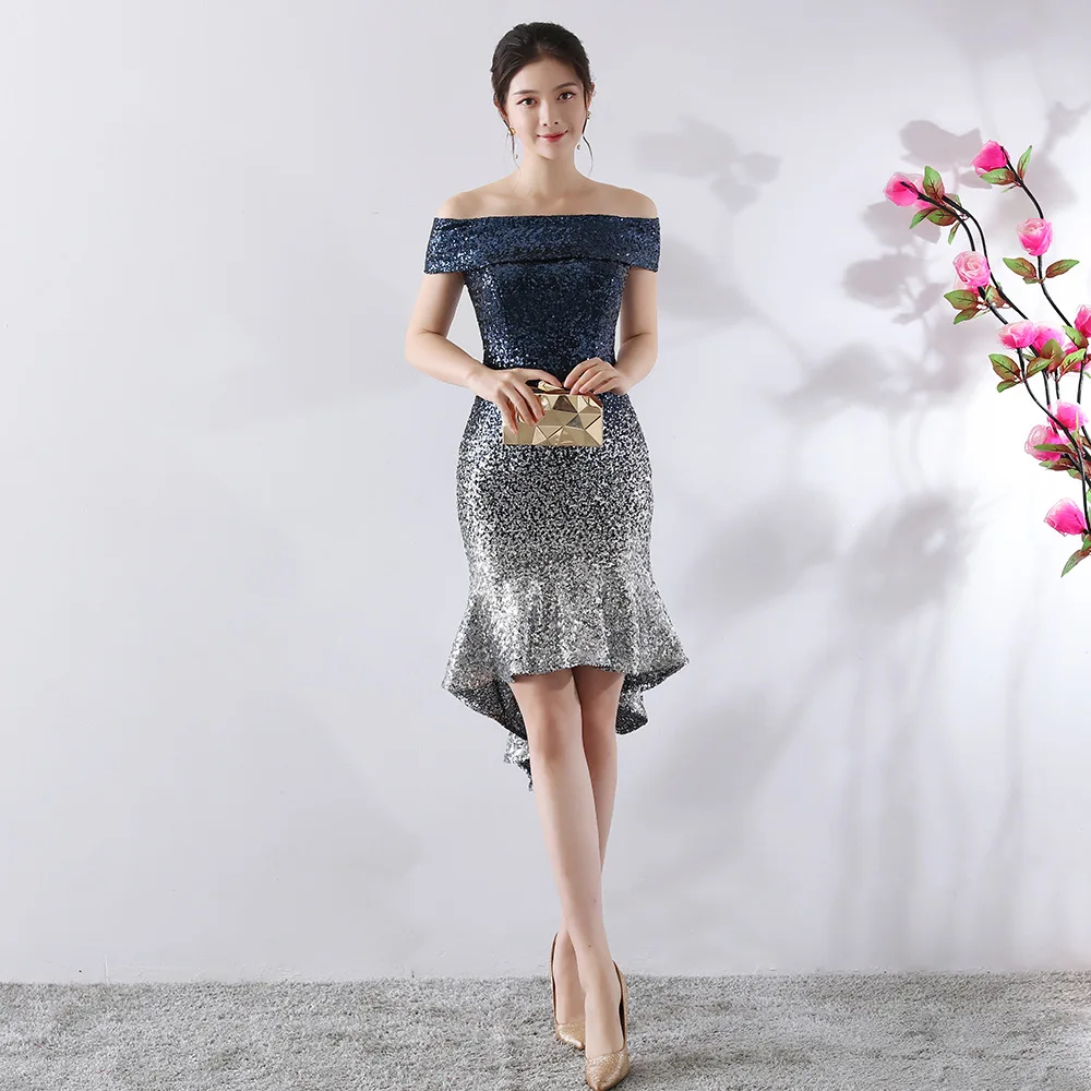 Mermaid party dress women 2019 sexy sequin club vestidos off shoulder evening robe femme asymmetrical tight slim dress summer (8)