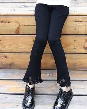 Lace thin spring Новые детские зимние Бархатные Теплые расклешенные штаны для подростков; Одежда для девочек-подростков; Студенческие Брюки в стиле пэчворк с кружевными кисточками; 45 - Цвет: Lace thin spring