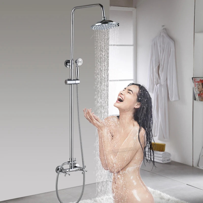 

8" Rainfall Shower Head Chrome Wall Mounted Double Handles And Bathtub Bathroom Shower Faucet