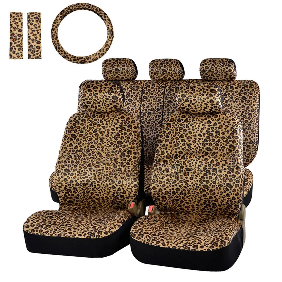 Dewtreetali Universal Leopard Print Car Seat Cover Fit Seat Belt Pads