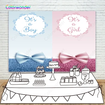 

Baby Gender Reveal Backdrops for Kids Photographic Blue with Pink Wall with Glitter Backgrounds for Birthday Party Decoration