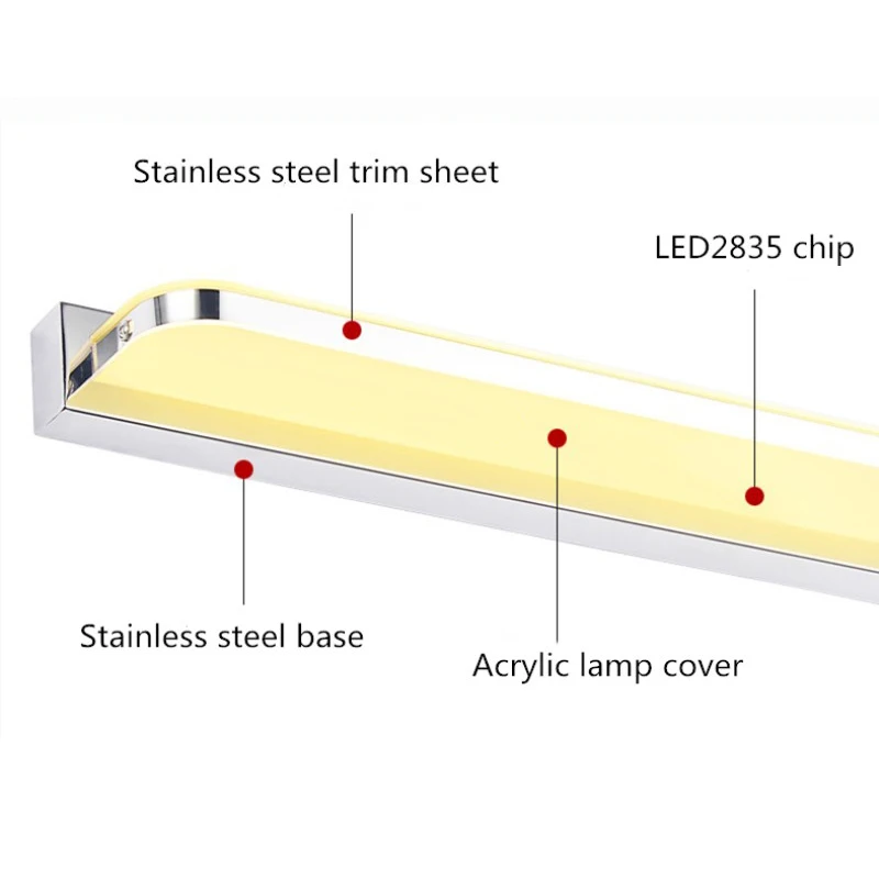 Светодиодный туалетное зеркало со светодиодной подсветкой 42/52/62/72 см x 9 см/12/14/16 Вт AC110-240V Водонепроницаемый современные косметические акриловые настенный светильник для Ванная комната свет