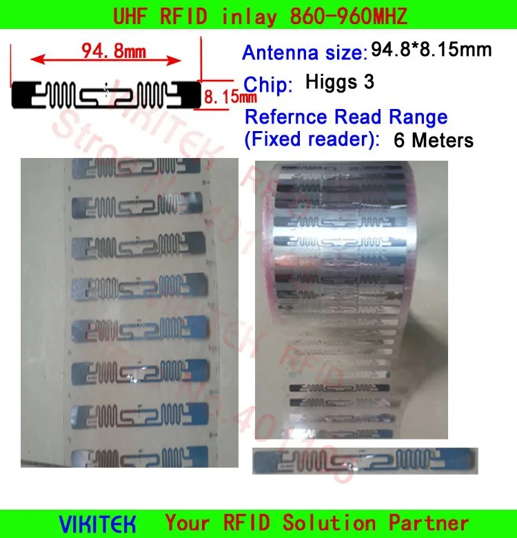 Разрешенный к использованию иностранным лицам 9640 метка Диапазона UHF RFID для сухая инкрустация 500 штук в рулоне 860-960 МГц Higgs3 EPC c1g2 ISO18000-6C используется для RFID бирка и ярлык