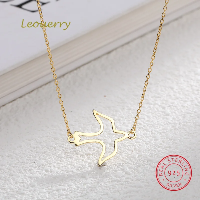 Leouerry 925 Sterling Silver Cute Bird Swallow Pendant Necklace Gold Color Chic Choker for Women Fine Jewelry | Украшения и