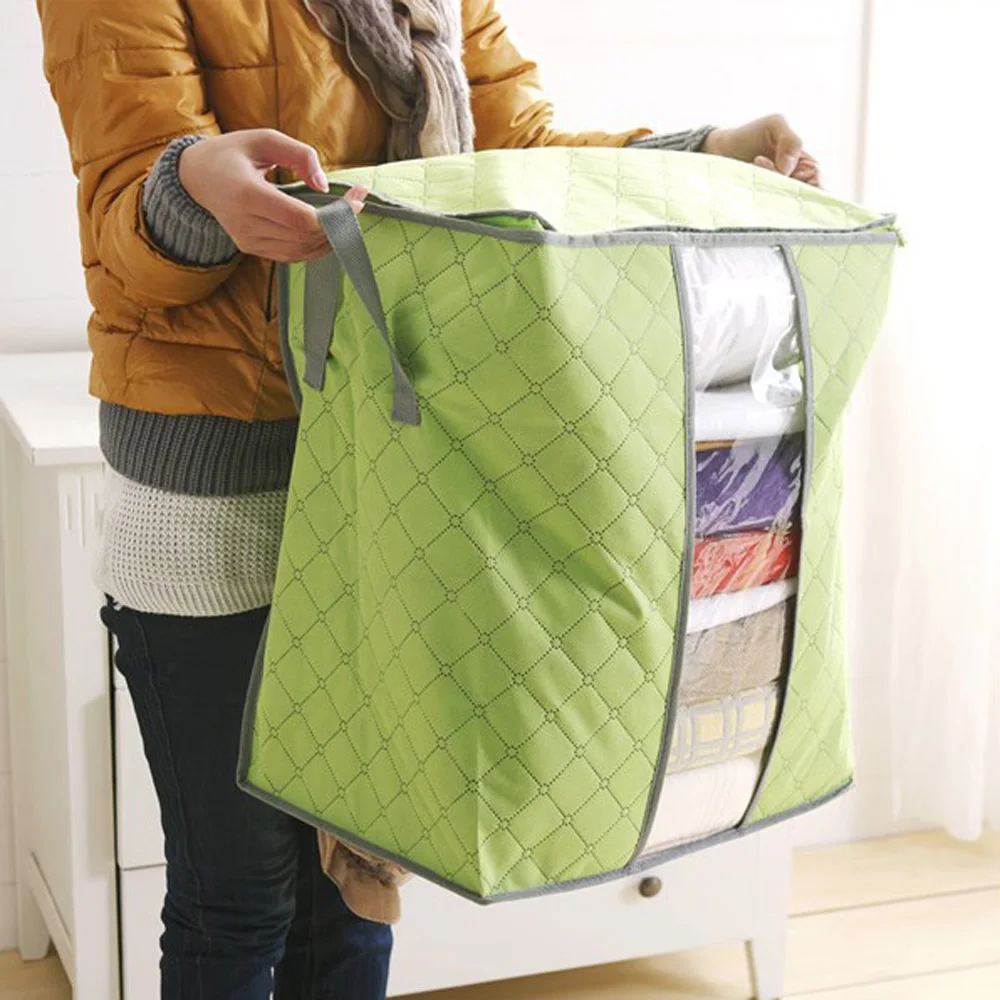 

New Storage Bag Box Portable Organizer Non Woven Underbed Pouch Storage Box Container Bamboo Clothing Storaging Bag on Sale