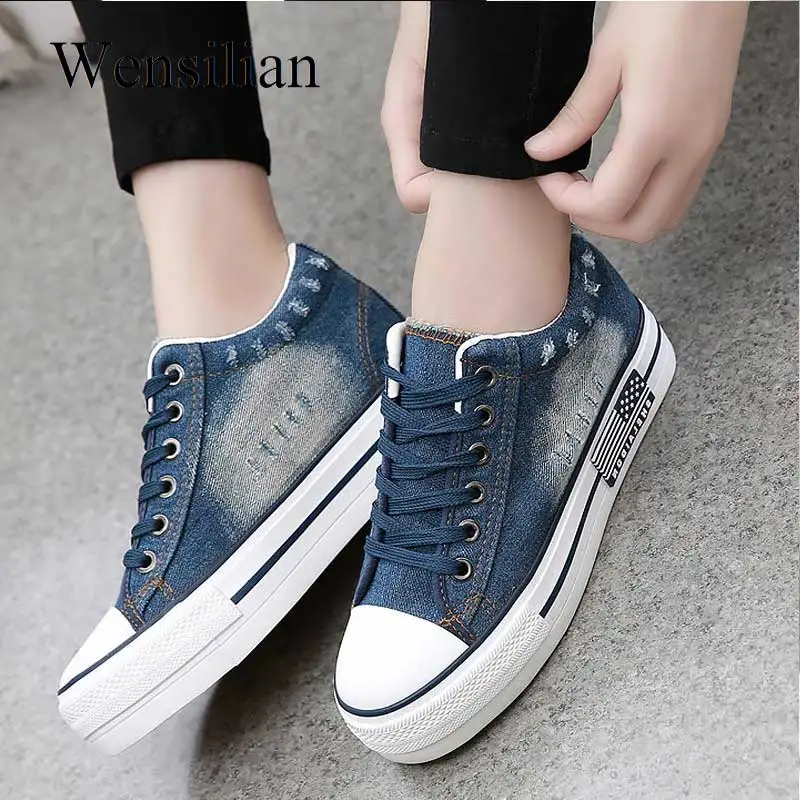 Vente Femmes baskets chaussures décontractées été Denim toile chaussures femmes baskets dames Tenis Feminino 2019 Zapatos De Mujer