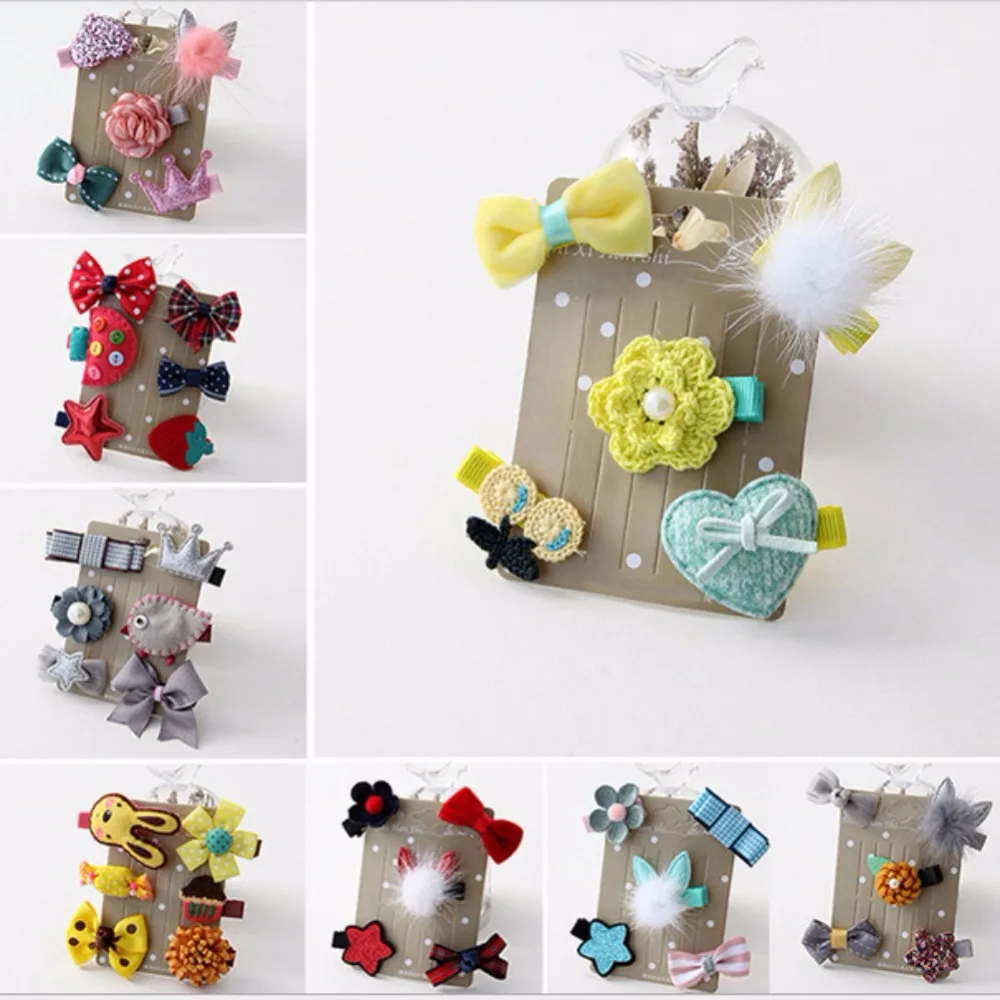 

Multi- Carton Lovely Girl Hair Accessories Hairpin Jewelry Birthday Gift Female Treasure Suit Headdress 5 Pcs/Set New