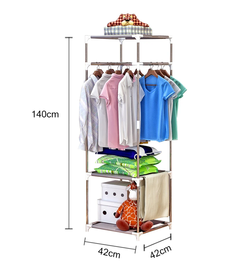 

Metal Wardrobe 3 layer Clothes Coat Rack Bedroom Floor Hanging Clothes Storage Shelves 140cmx42cmx42cm Balcony Drying Racks B438