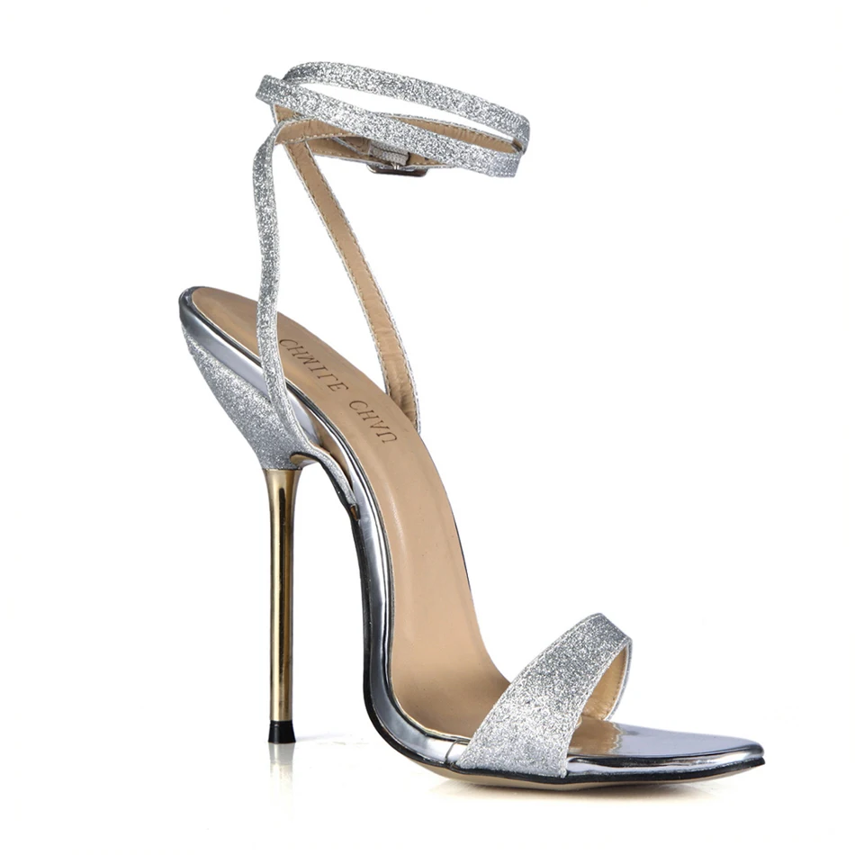 Блестящие свадебные туфли с ремешком на щиколотке; женские босоножки на шпильках с металлическим каблуком; обувь для невесты; de Cheville Talon Haut Mariee Sandales Femmes YJ3845-i4