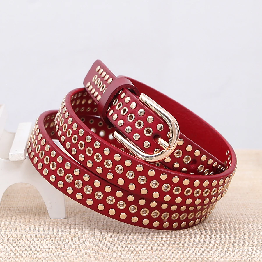 2016 women's Fashion Girls belts brand 100 leather women Rivet belt