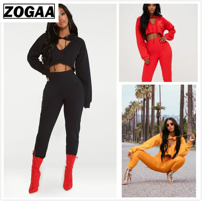 

ZOGAA Solid Tracksuit women 2 Piece Set Top And Pants Hooded 2 Pieces Sets Women Clothing Suits Sexy Two Piece Outfits For Women