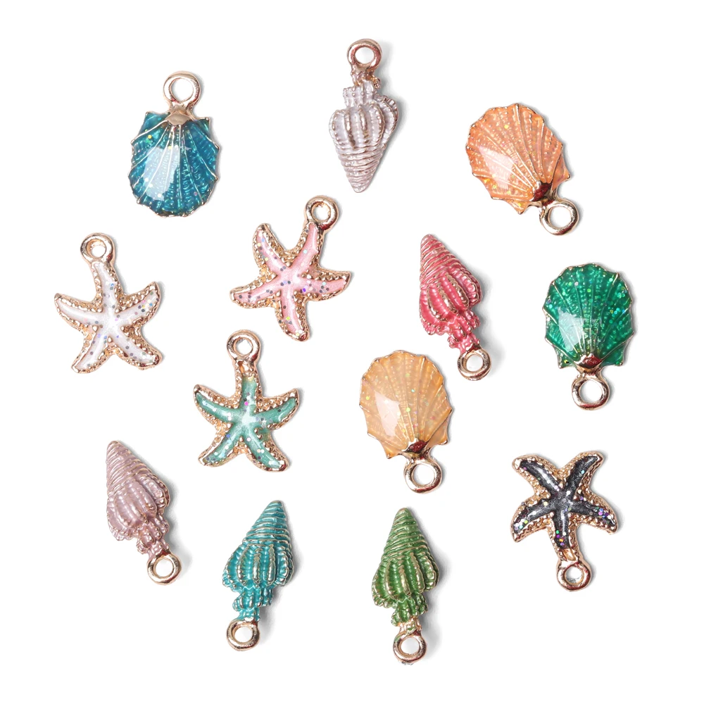 

13PCS Beautiful Nautical Ocean starfish Shell Conch Sea Animal DIY Colorful Bracelet Necklace DIY Craft Making Jewelry Handmade