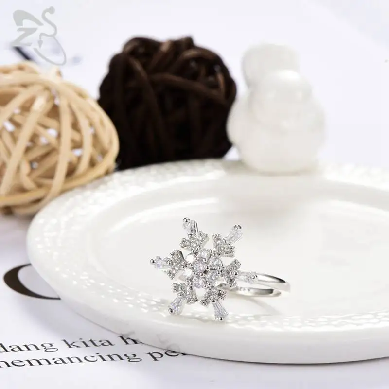 ZS кольцо-Снежинка с кристаллом Романтический снежный цветок цветочный модное кольцо на палец ювелирные изделия для женщин Регулируемые кольца открытый Anillos