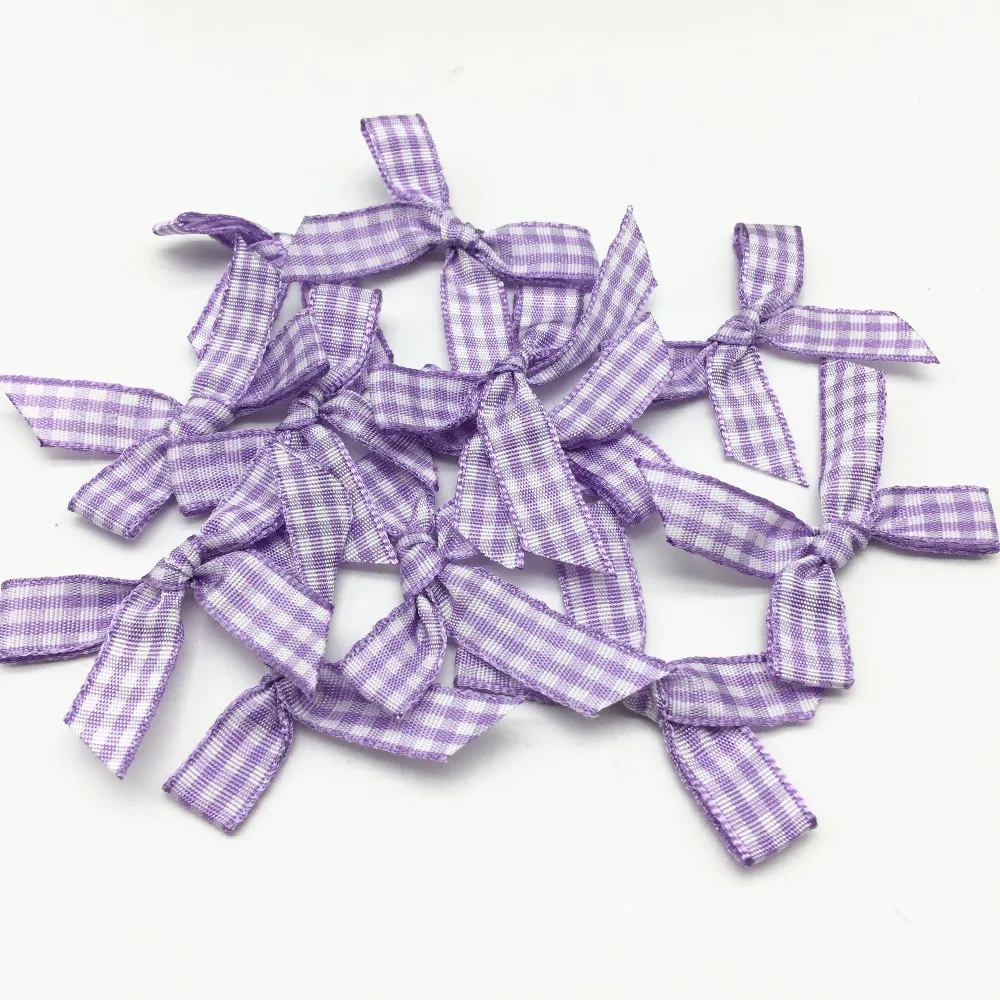 100pcs Lilac Checks Gingham Ribbon Bows Decorative Bow Ties For Wedding