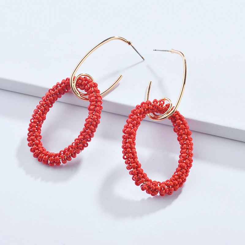 LUNA CHIAO Fashion Women Jewelry Mini Resin Beads Wraped Oval Links Drop Statement Earrings for | Украшения и аксессуары