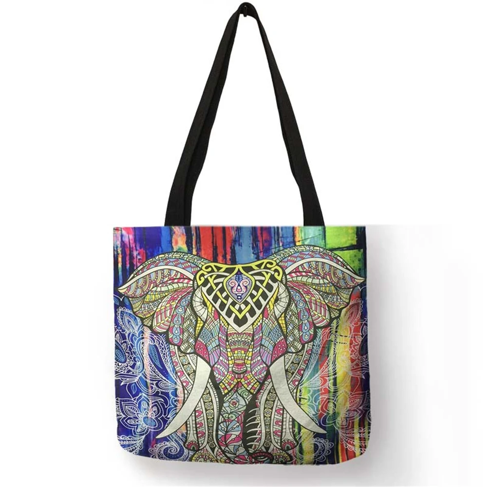 Индивидуальные льняные сумки-тоут с принтом слона и мандалы для женщин, модные многоразовые сумки для покупок, дорожные школьные сумки на плечо с принтом - Цвет: 013