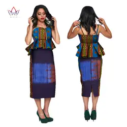 Осень 2017 г. традиционные африканские одежда женские пикантные хлопковые комплекты с принтом 2 шт. Базен без рукавов Большие размеры работы