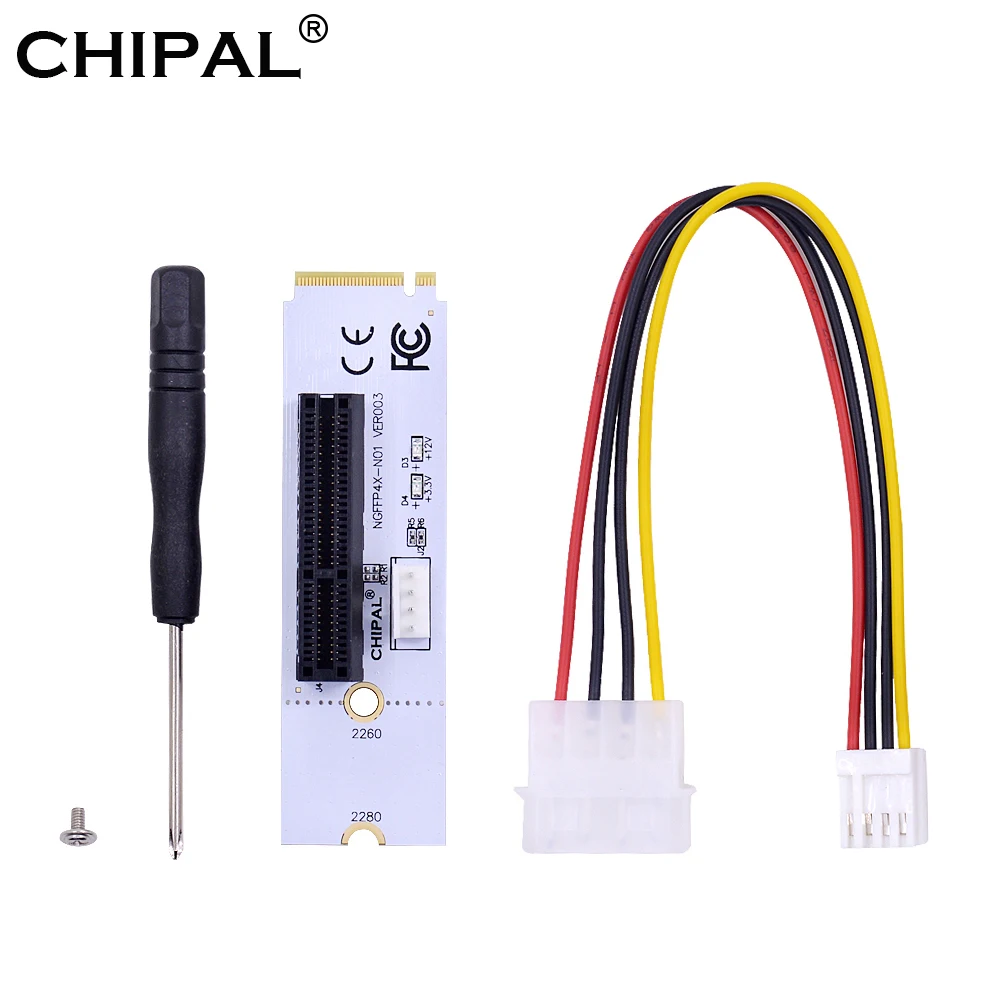 

CHIPAL Dual LED NGFF M.2 to PCI-E 4X Riser Card M2 M Key to PCIe X4 Adapter + 4Pin IDE Power for PCI E 1X to 16X Riser NGFF SSD