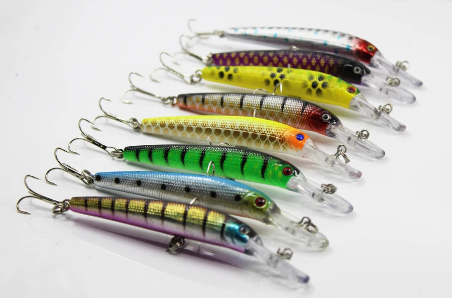 

Free Shipping 8 Pcs Hard Minnow Lure Fishing Lure With 2 Hooks 10.5 cm,6.8g Miixed 8 Color