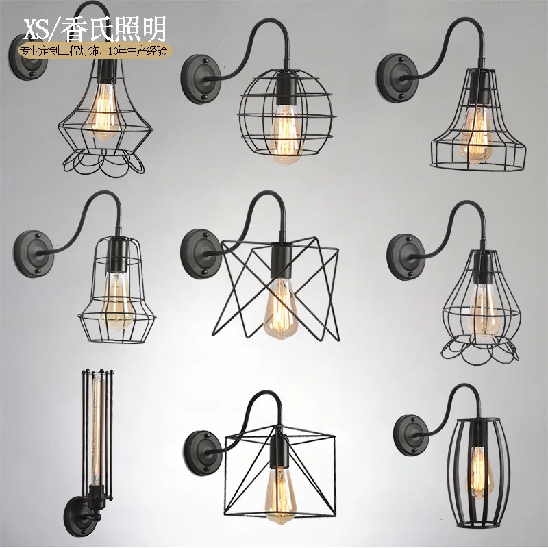 Retro American country loft industry wind single decorative creative personality restaurant iron cage wall lamlanterns wholesale Retro American country loft industry wind single decorative creative personality restaurant iron cage wall lamlanterns wholesale